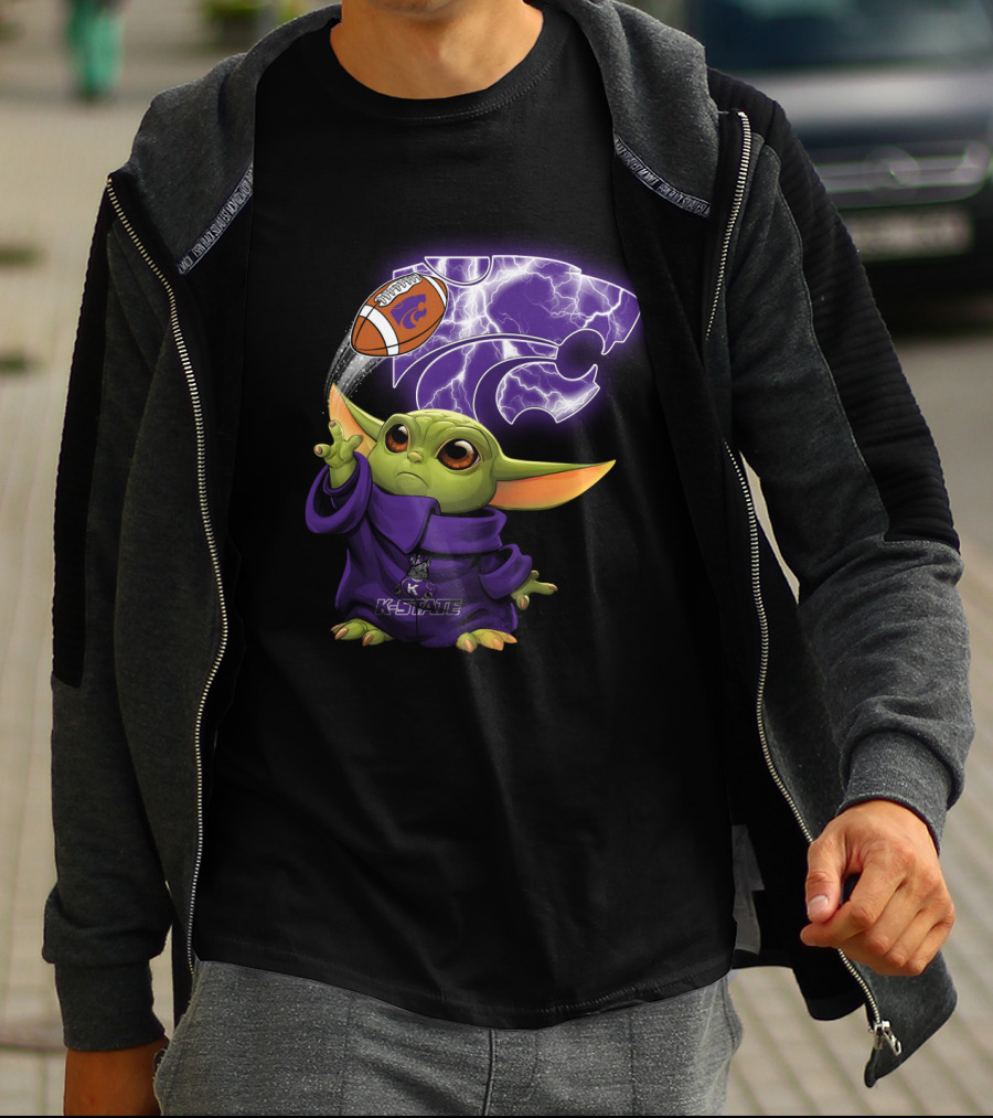 K-State Baby Yoda Holding Kansas State Football T-Shirt