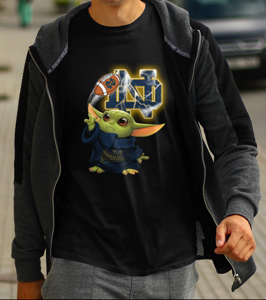 Notre Dame Irish Baby Yoda Football Lightning T-Shirt