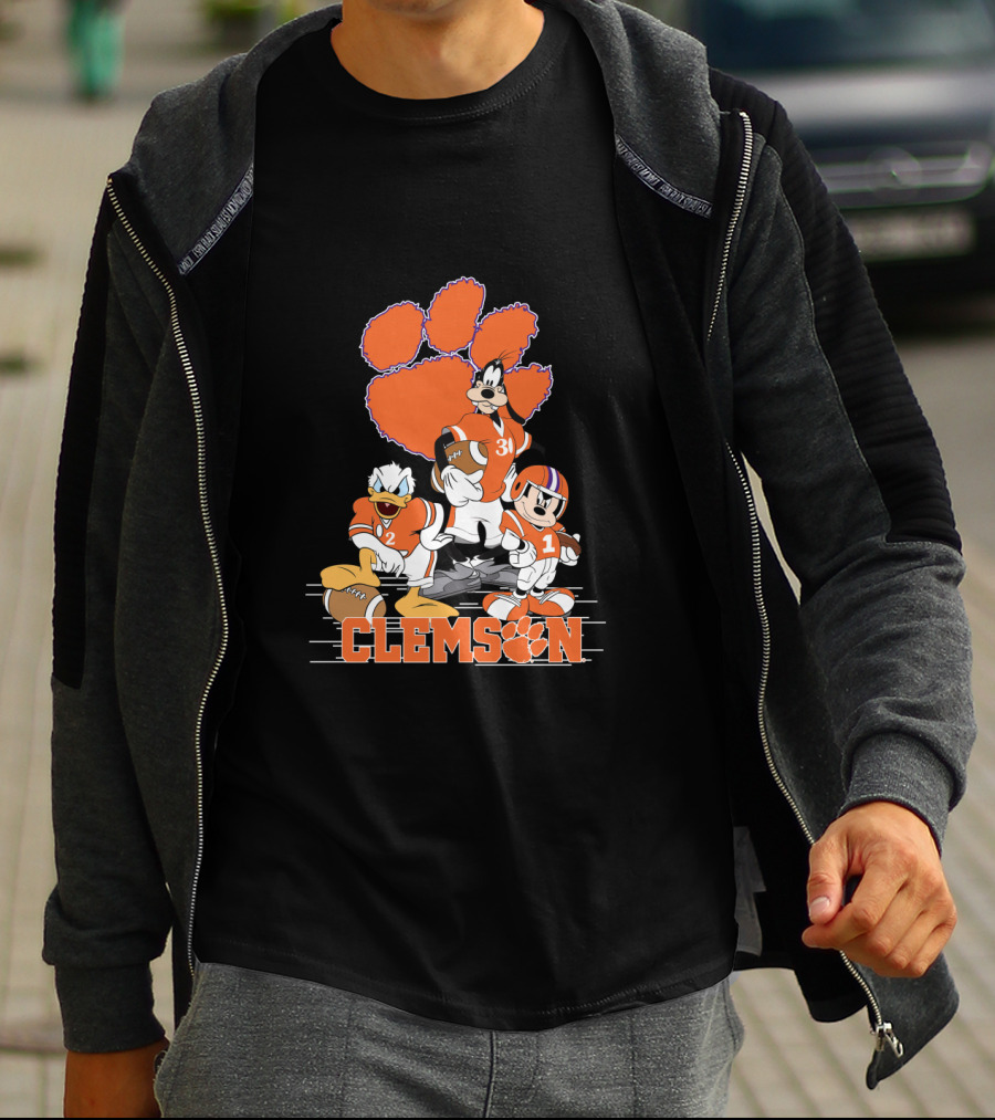 Clemson Disney Characters Football Team Mickey Donald Goofy Paws T-Shirt