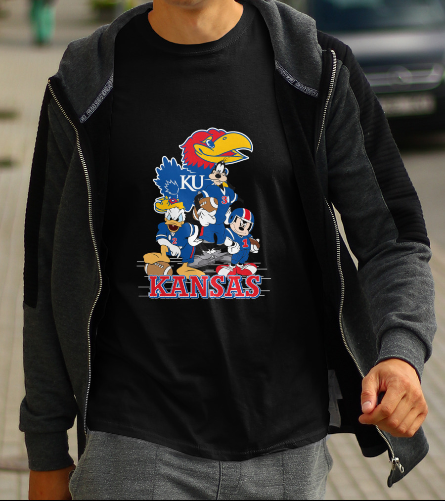 Kansas Ku Jayhawks Disney Characters Football Team Collab T-Shirt