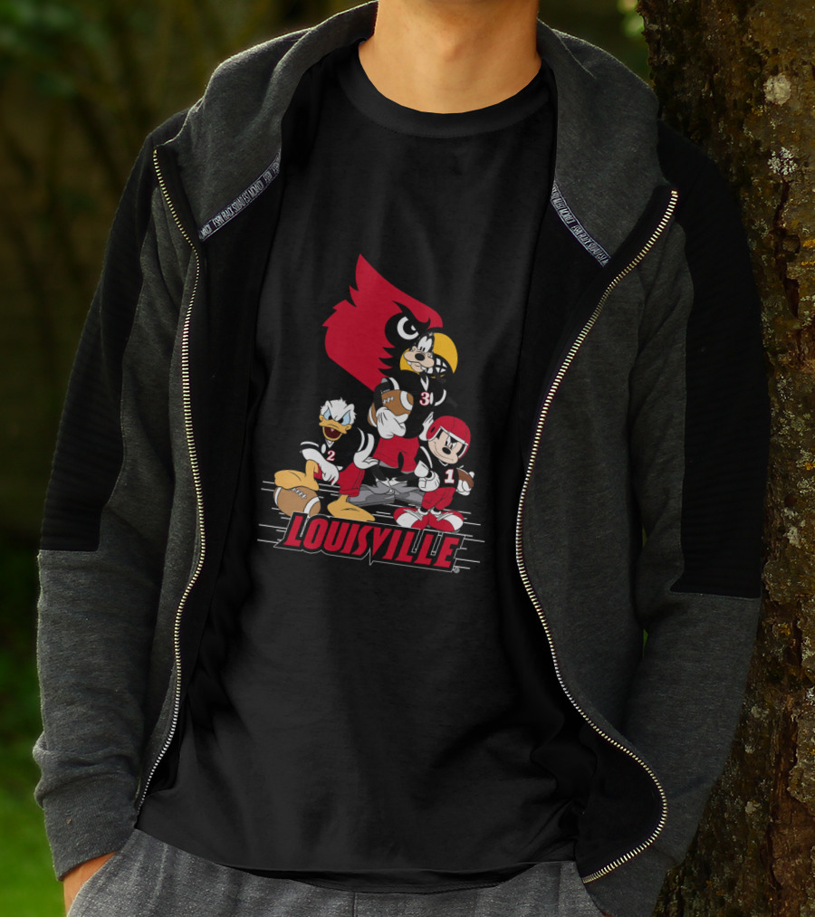 Louisville Cardinals Disney Characters Mickey Donald Goofy Football T-Shirt