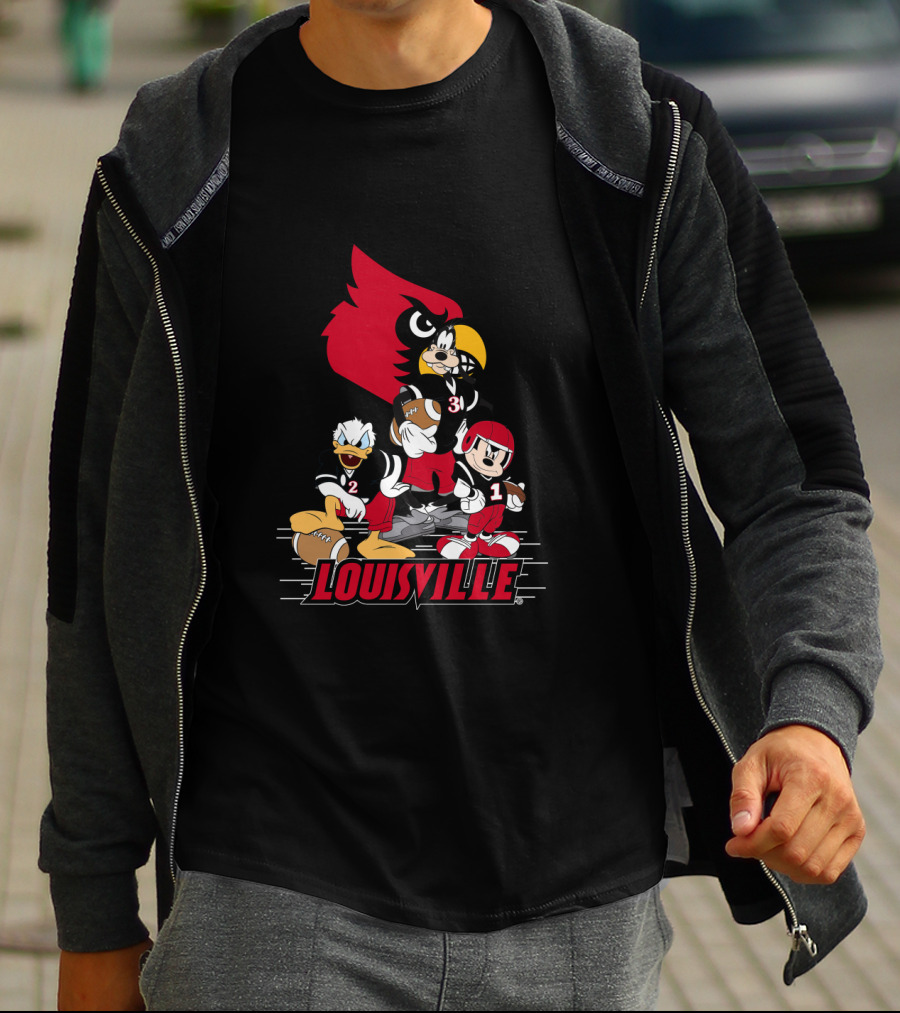 Louisville Cardinals Disney Characters Mickey Donald Goofy Football T-Shirt