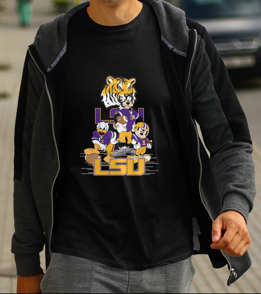 Lsu Tigers Mickey Donald Goofy Football Team Cartoon Characters T-Shirt