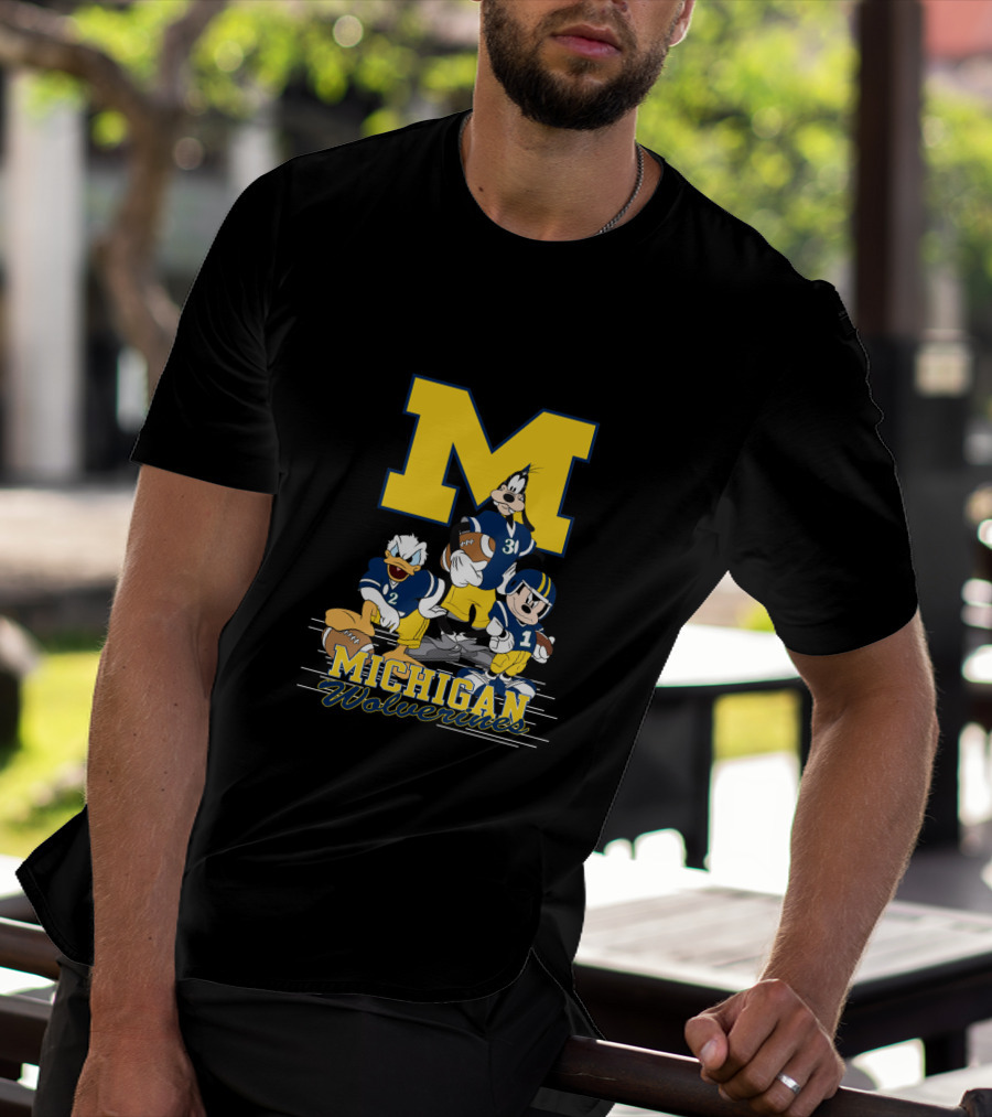 Michigan Wolverines Donald Mickey Goofy Football T-Shirt