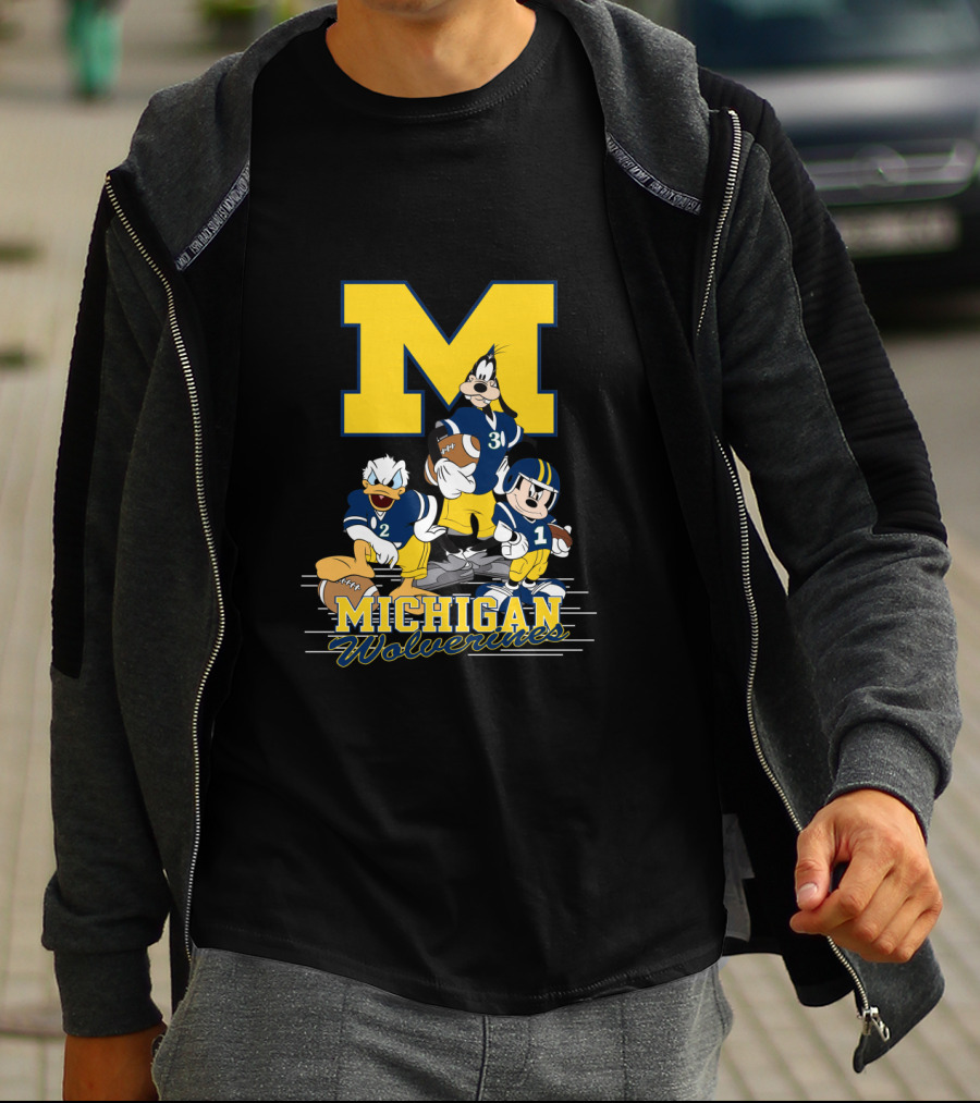 Michigan Wolverines Donald Mickey Goofy Football T-Shirt