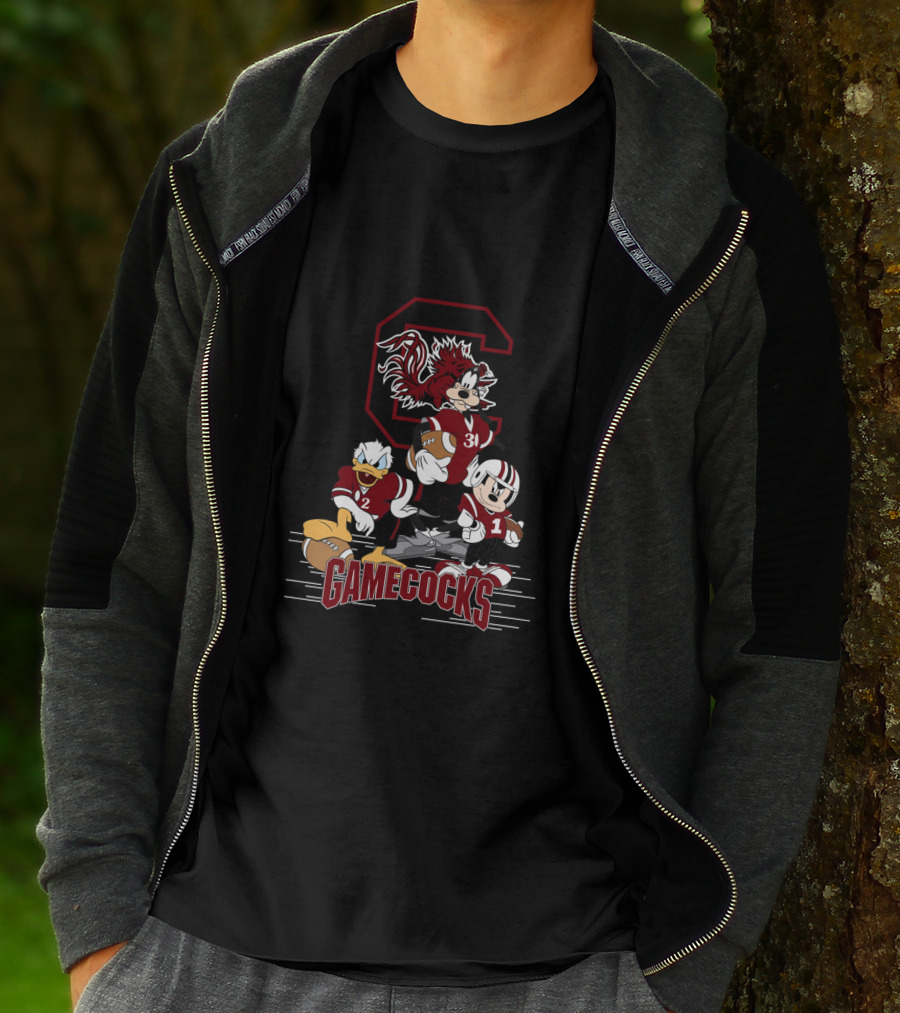 Chtnca10027 South Carolina Gamecocks Mickey Mouse Donald Duck Goofy Football T-Shirt