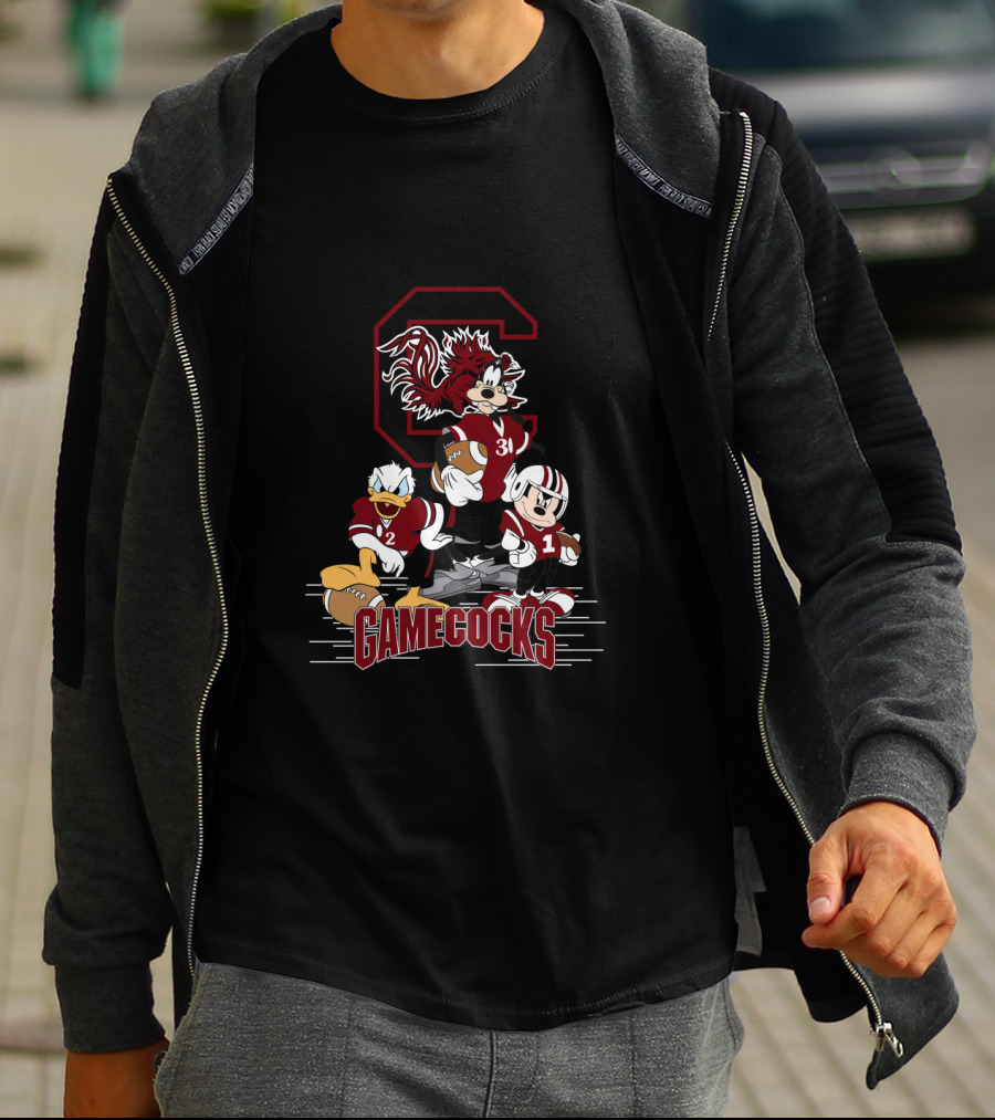 Chtnca10027 South Carolina Gamecocks Mickey Mouse Donald Duck Goofy Football T-Shirt