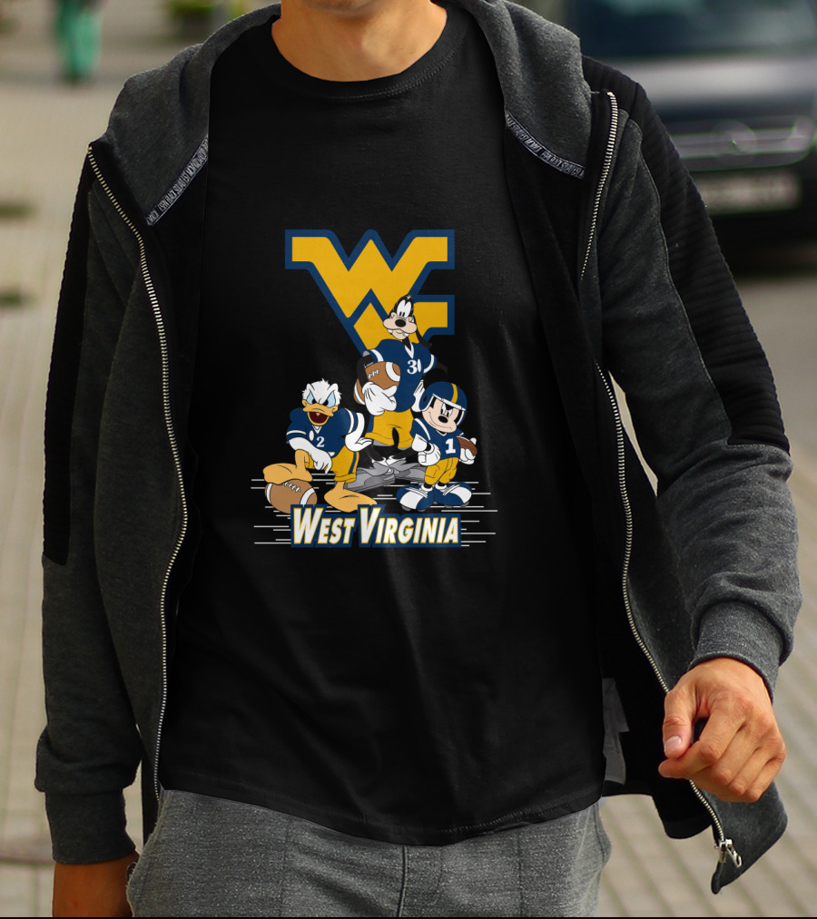 Disney Characters West Virginia Football Team Mickey Donald Goofy Wvu T-Shirt