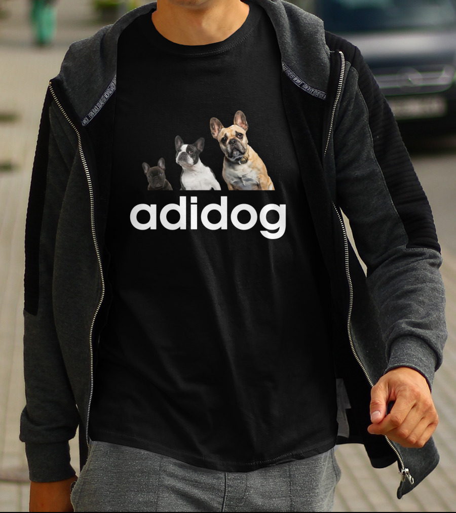 Adidog Bulldog Trio On Black T-Shirt