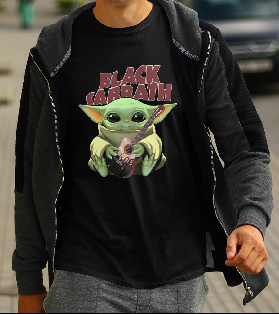 YODA Black Sabbath Cute Baby Holding Guitar T-Shirt