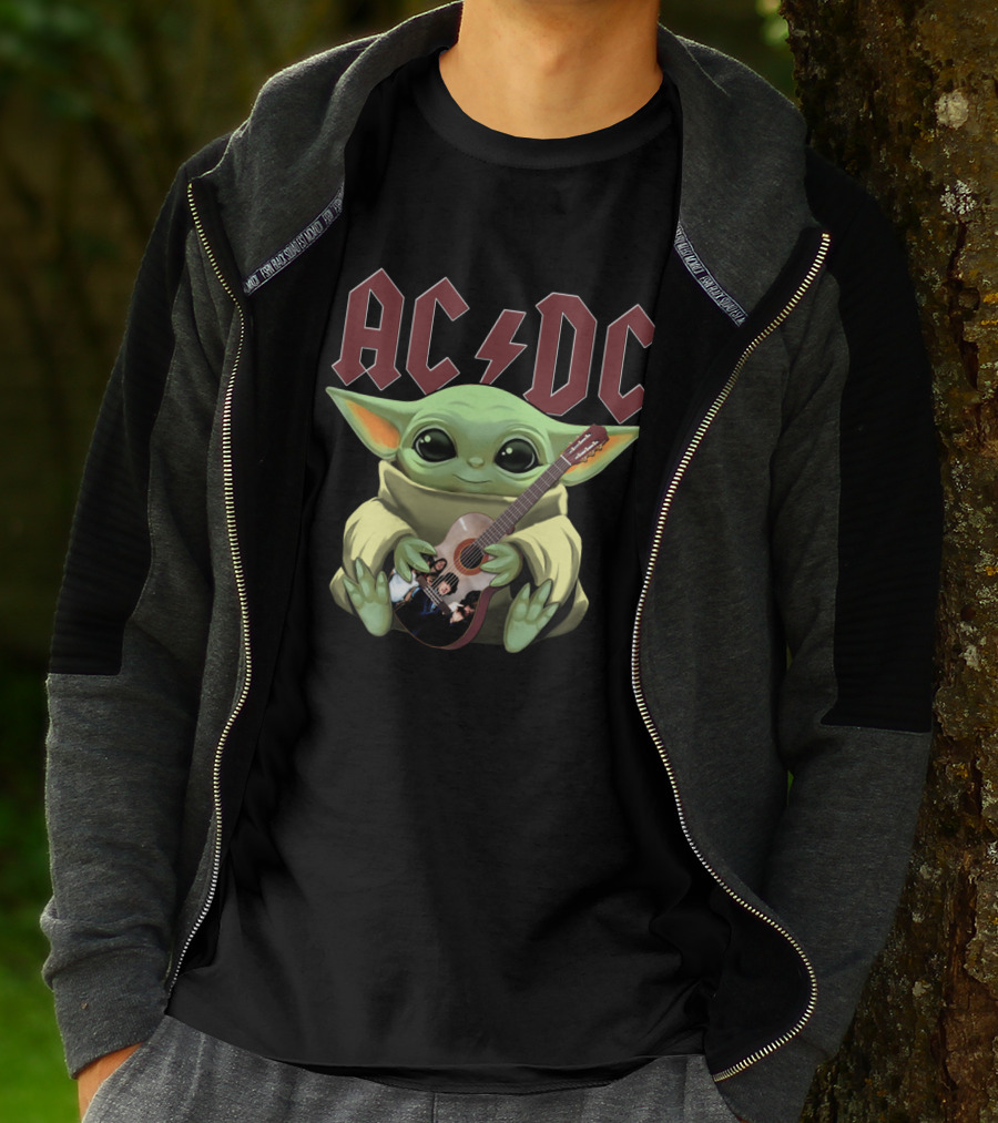 ACDC YODA Playing Guitar Grogu Mashup T-Shirt