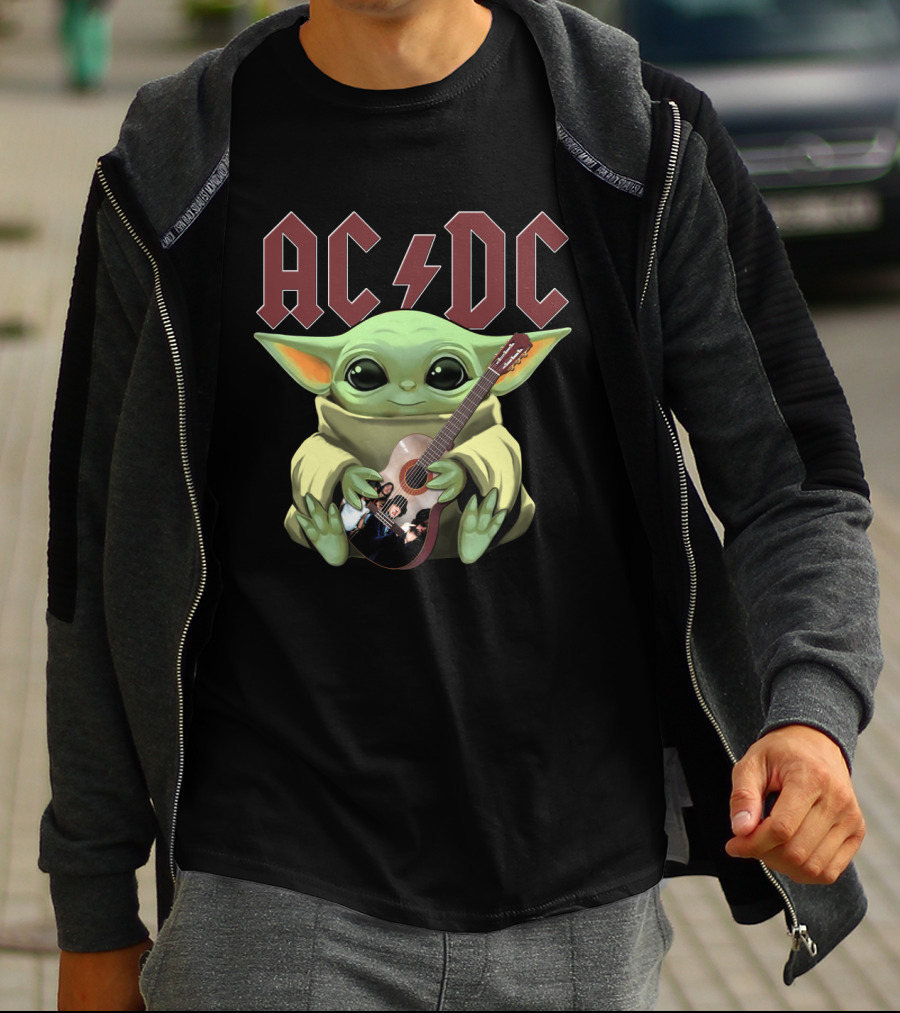ACDC YODA Playing Guitar Grogu Mashup T-Shirt