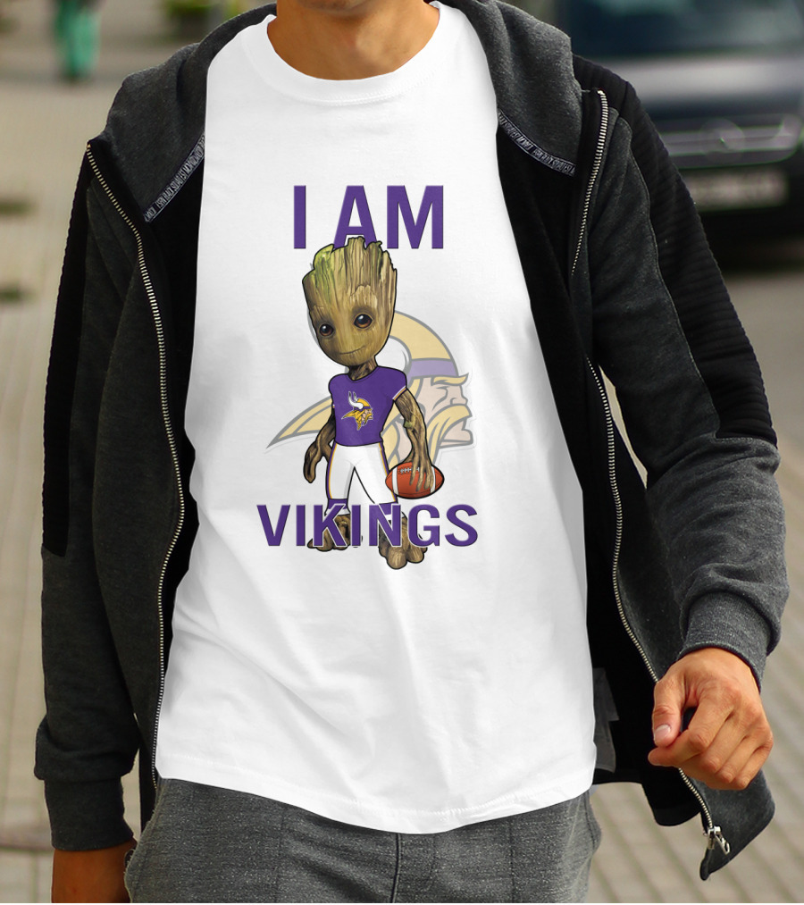 I Am Groot Minnesota Vikings Fan Holding Football T-Shirt