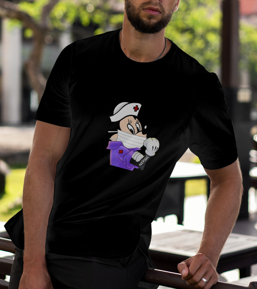 Mickey Nurse Character In Medical Uniform With Mask And Gloves T-Shirt