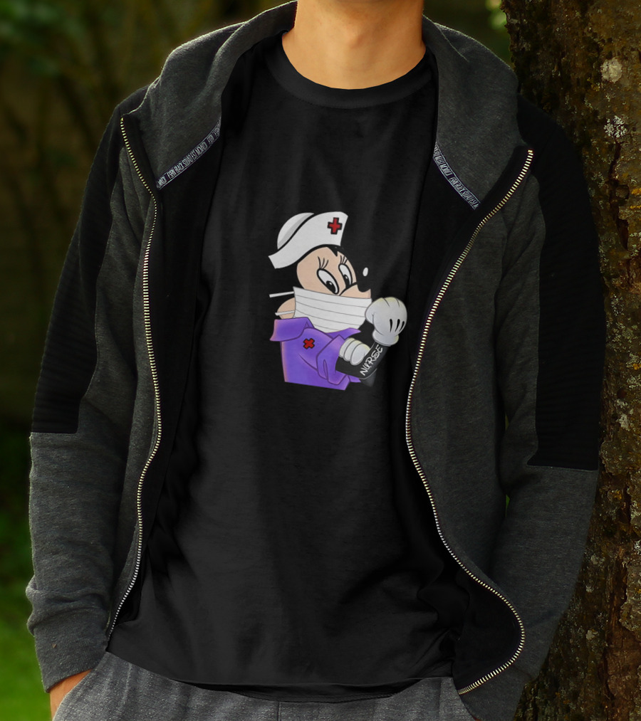 Mickey Nurse Character In Medical Uniform With Mask And Gloves T-Shirt