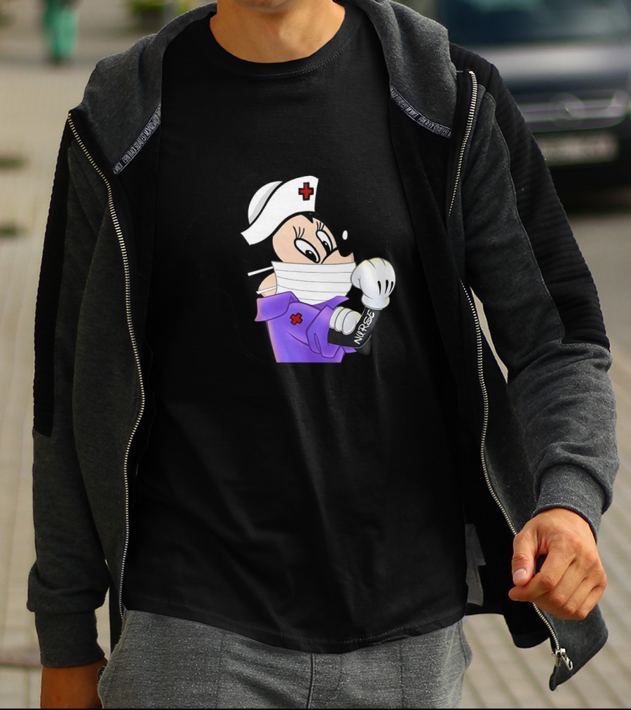 Mickey Nurse Character In Medical Uniform With Mask And Gloves T-Shirt