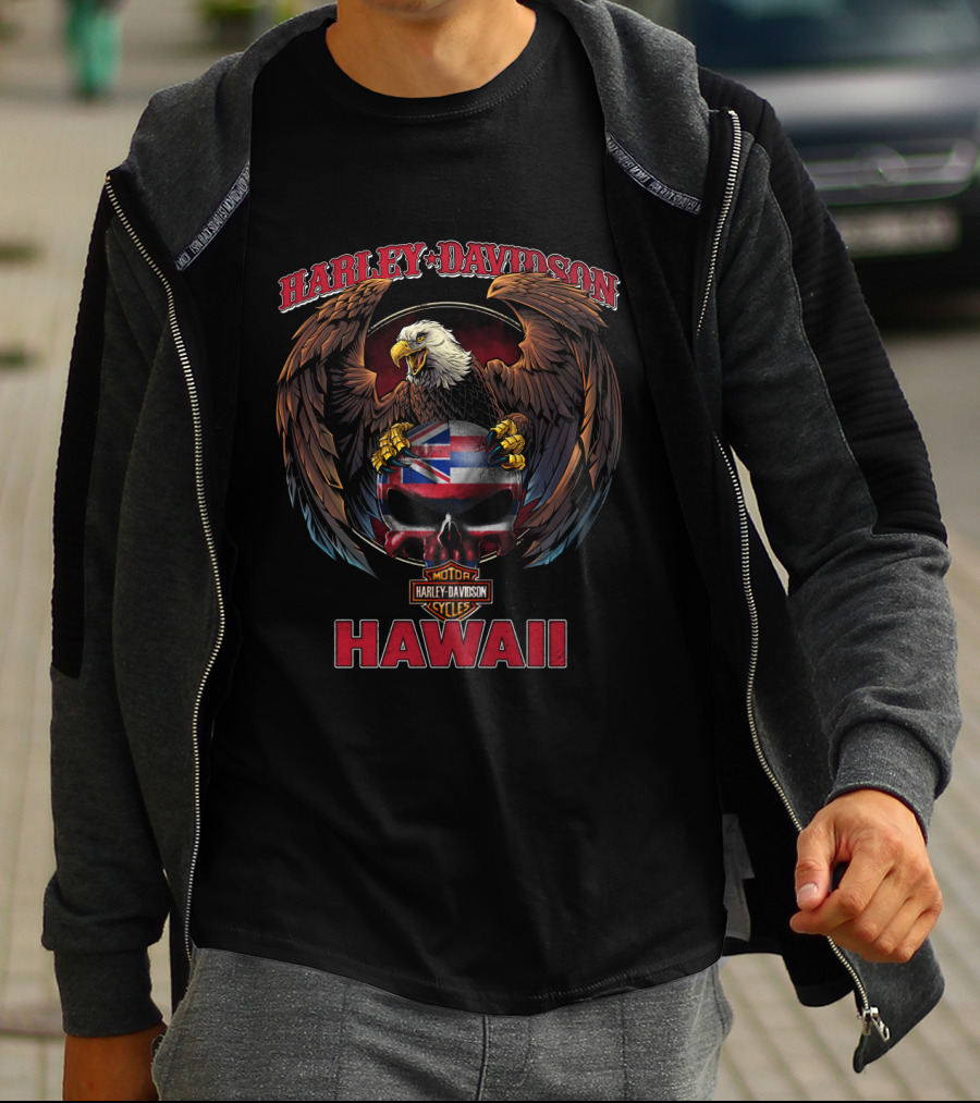 Harley Davidson Hawaii Eagle And Skull Motif T-Shirt