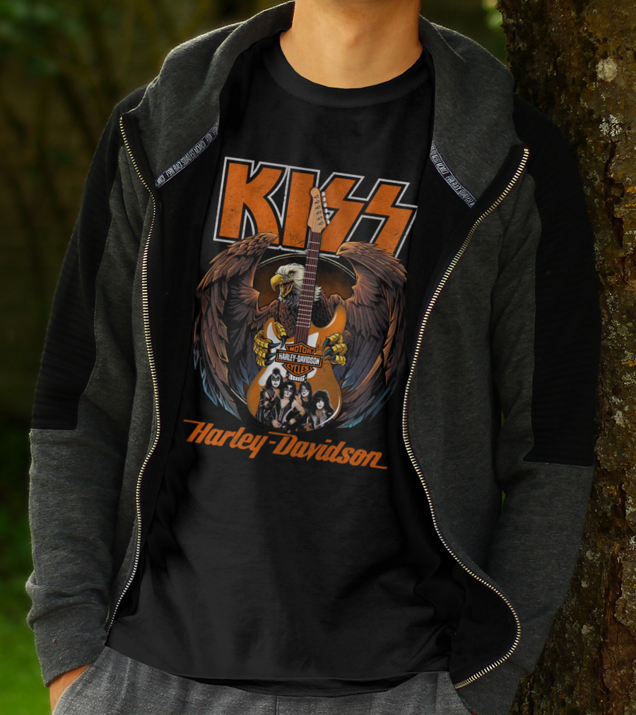 Kiss Harley Davidson Motorcycles Eagle Guitar Band Members T-Shirt