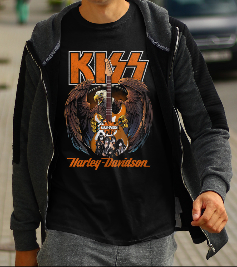 Kiss Harley Davidson Motorcycles Eagle Guitar Band Members T-Shirt