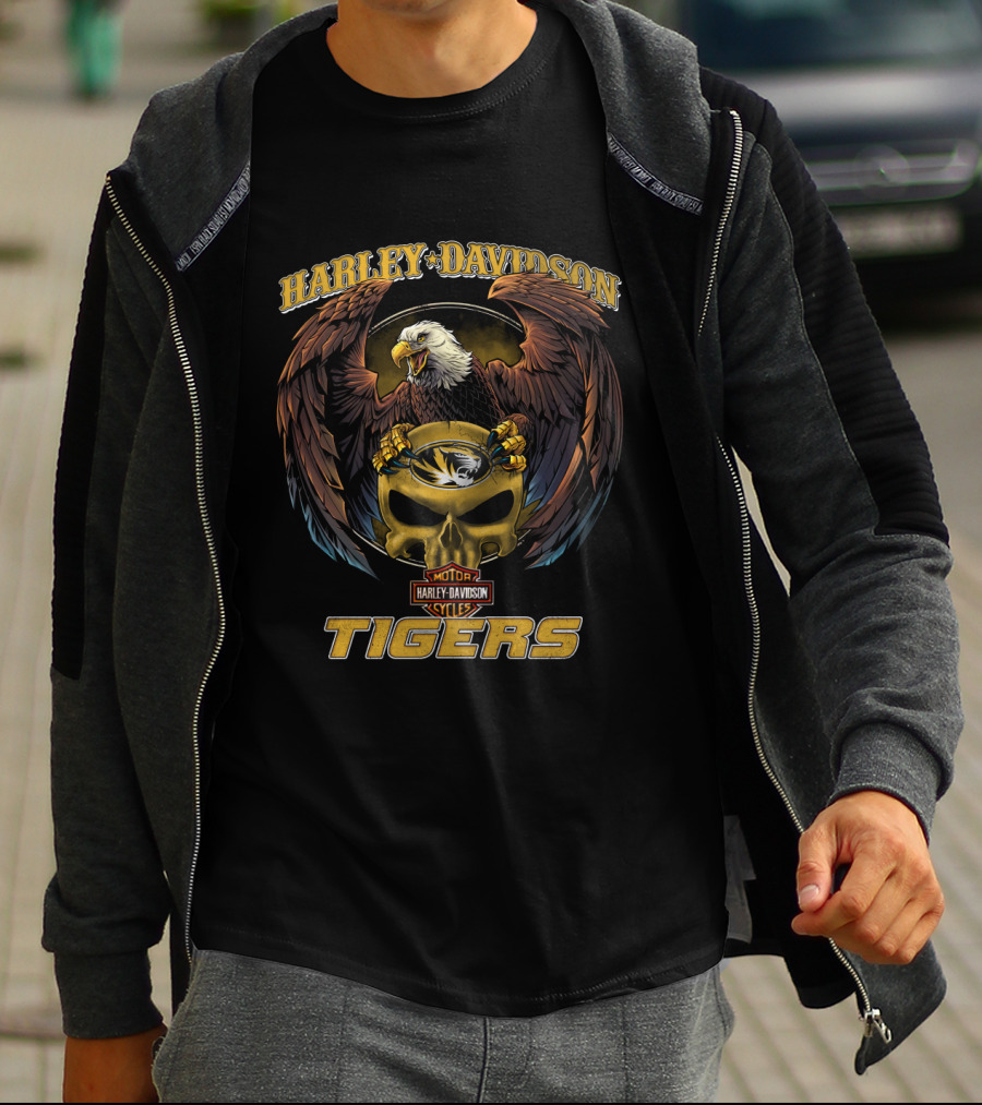 Harley Davidson Ncaa Missouri Tigers Eagle Skull T-Shirt
