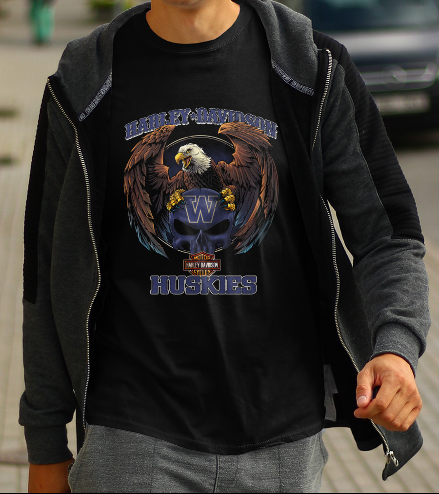Harley Davidson Motorcycles Washington Huskies Eagle And Skull T-Shirt