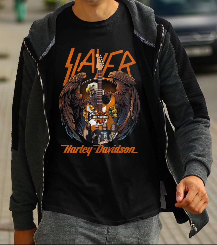 Slayer Harley Davidson Motorcycles Eagle Guitar T-Shirt