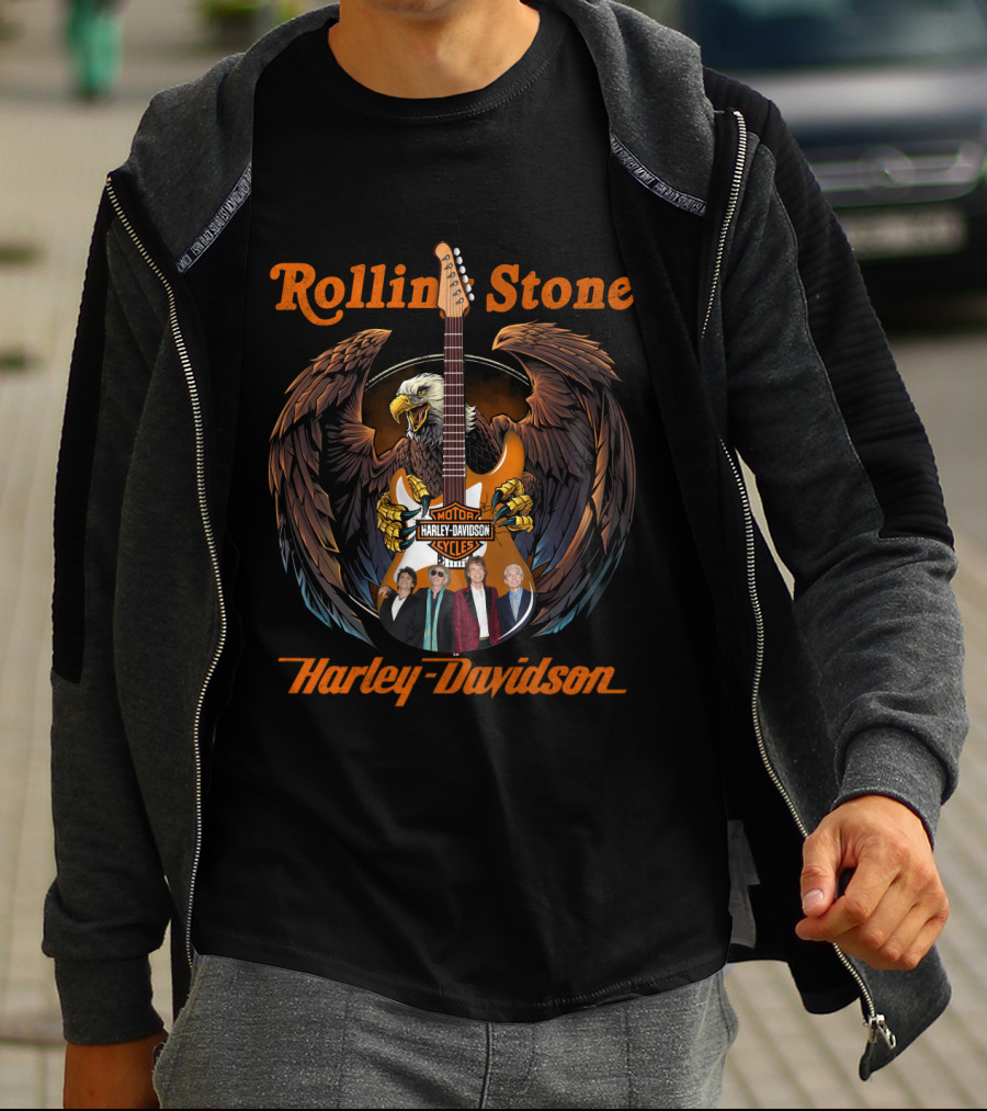 Rollin Stone Harley Davidson Motorcycle Styles Eagle Guitar Band Members T-Shirt