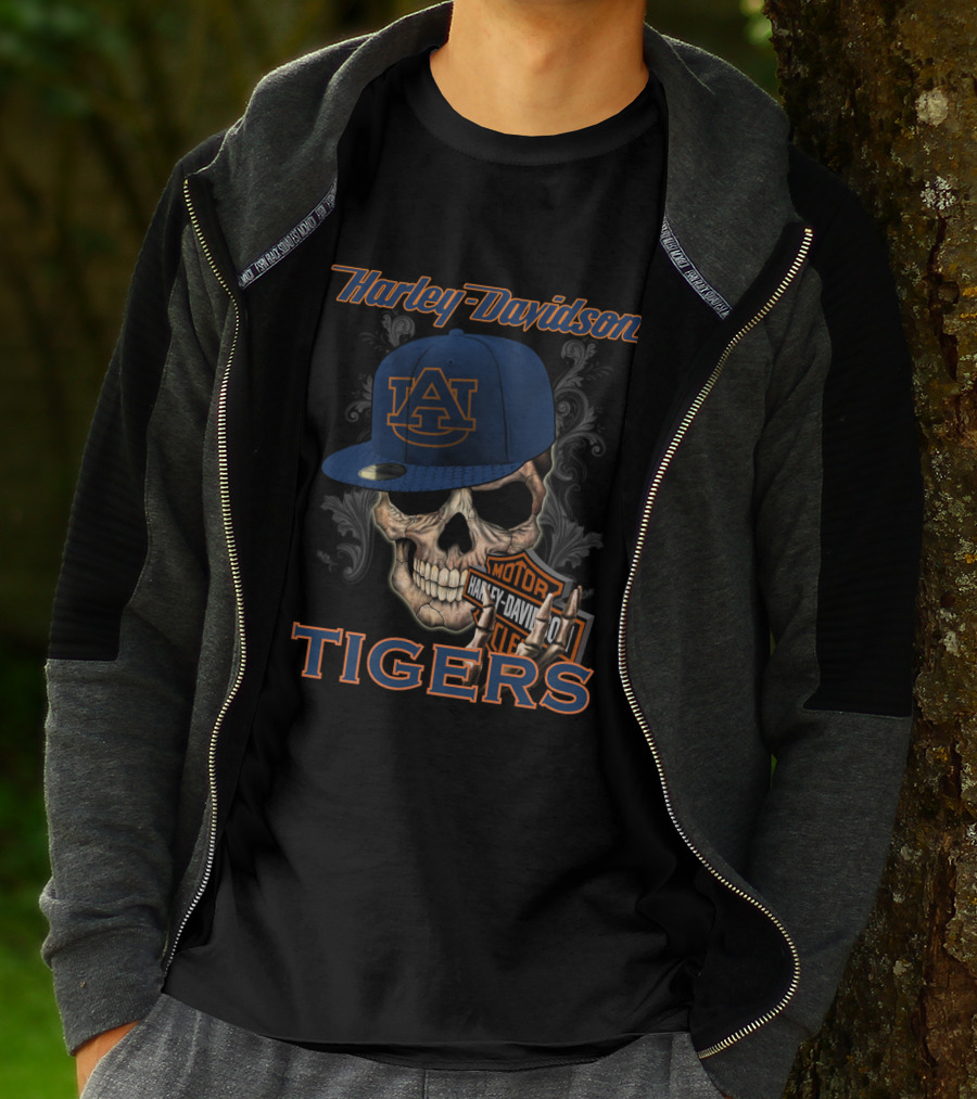 Harley Davidson Auburn Tigers Skull With Cap T-Shirt