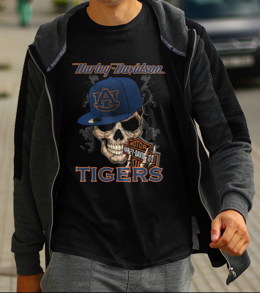 Harley Davidson Auburn Tigers Skull With Cap T-Shirt