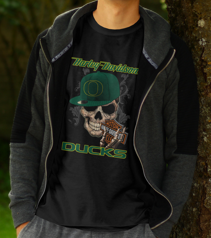 Harley Davidson Skull Oregon Ducks Hat T-Shirt