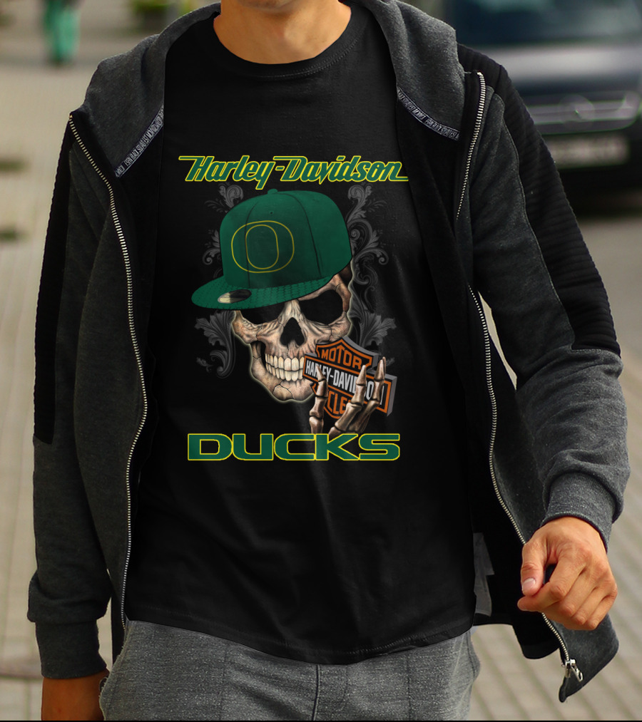 Harley Davidson Skull Oregon Ducks Hat T-Shirt
