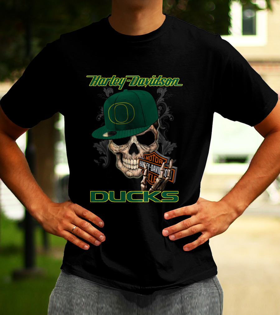 Harley Davidson Skull Oregon Ducks Hat T-Shirt
