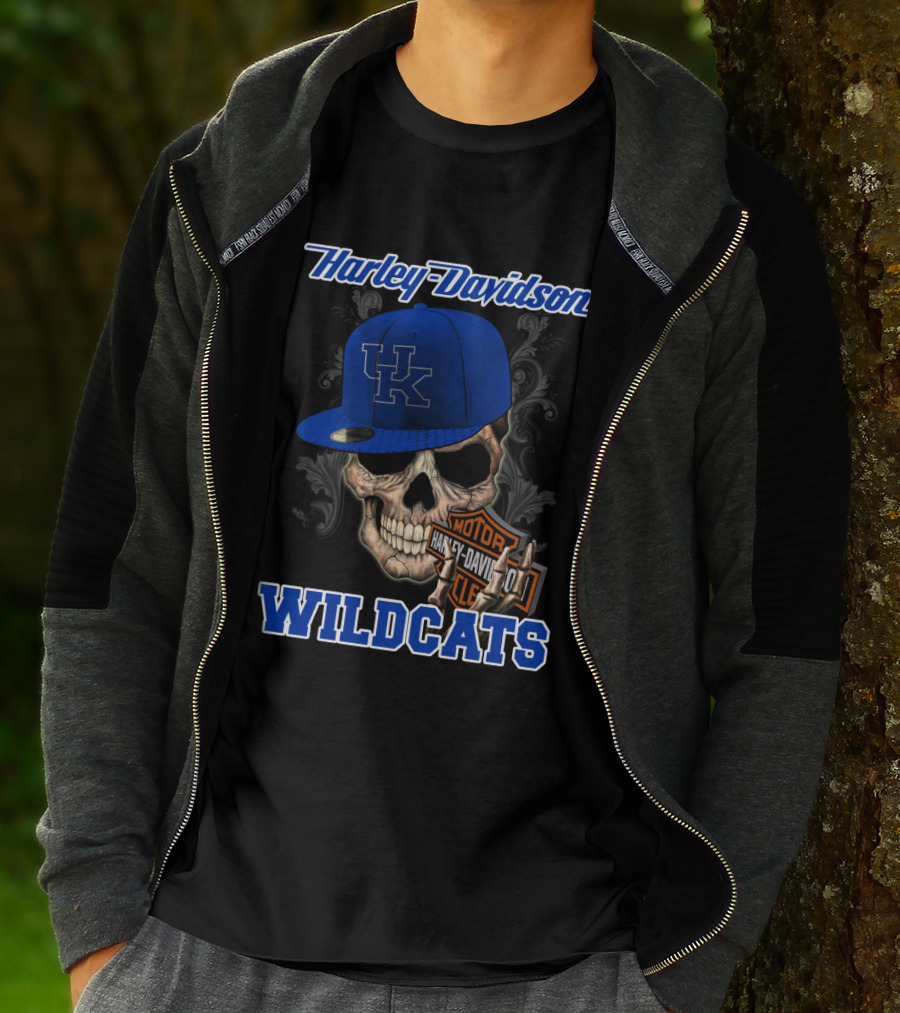 Harley Davidson Kentucky Wildcats Skull With Cap T-Shirt