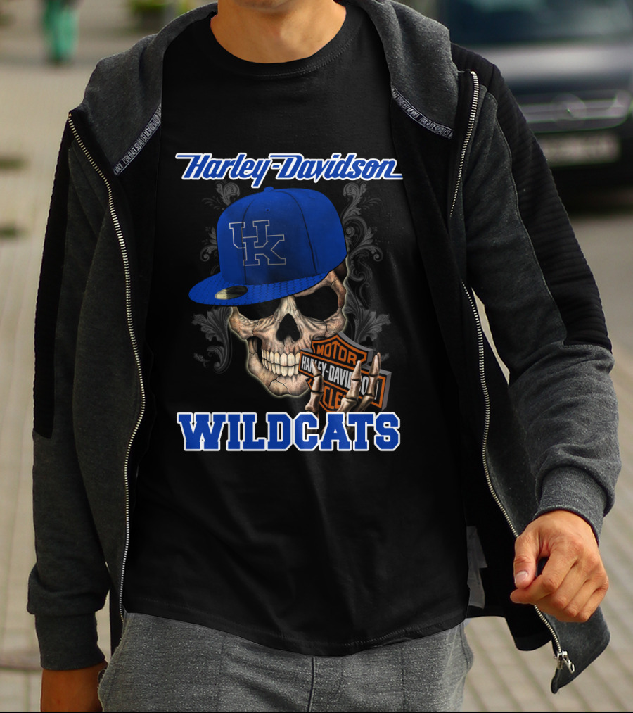 Harley Davidson Kentucky Wildcats Skull With Cap T-Shirt