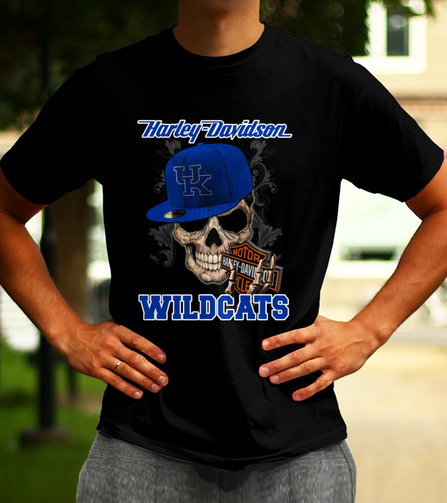 Harley Davidson Kentucky Wildcats Skull With Cap T-Shirt