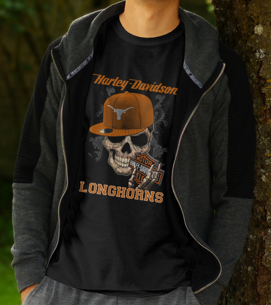 Harley Davidson Longhorns Skull Texas Longhorns Hat T-Shirt