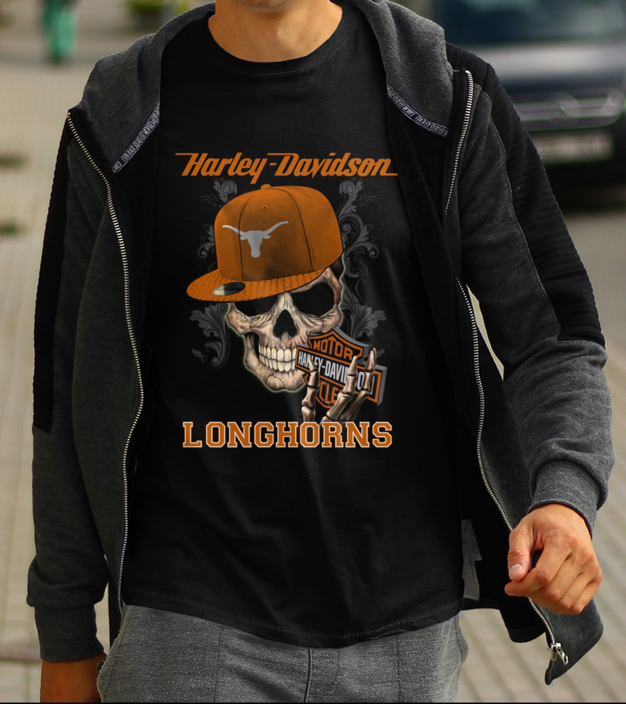 Harley Davidson Longhorns Skull Texas Longhorns Hat T-Shirt
