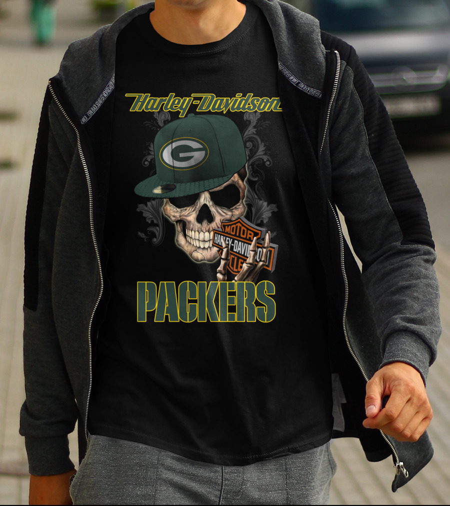 Harley Davidson Skull Green Bay Packers T-Shirt