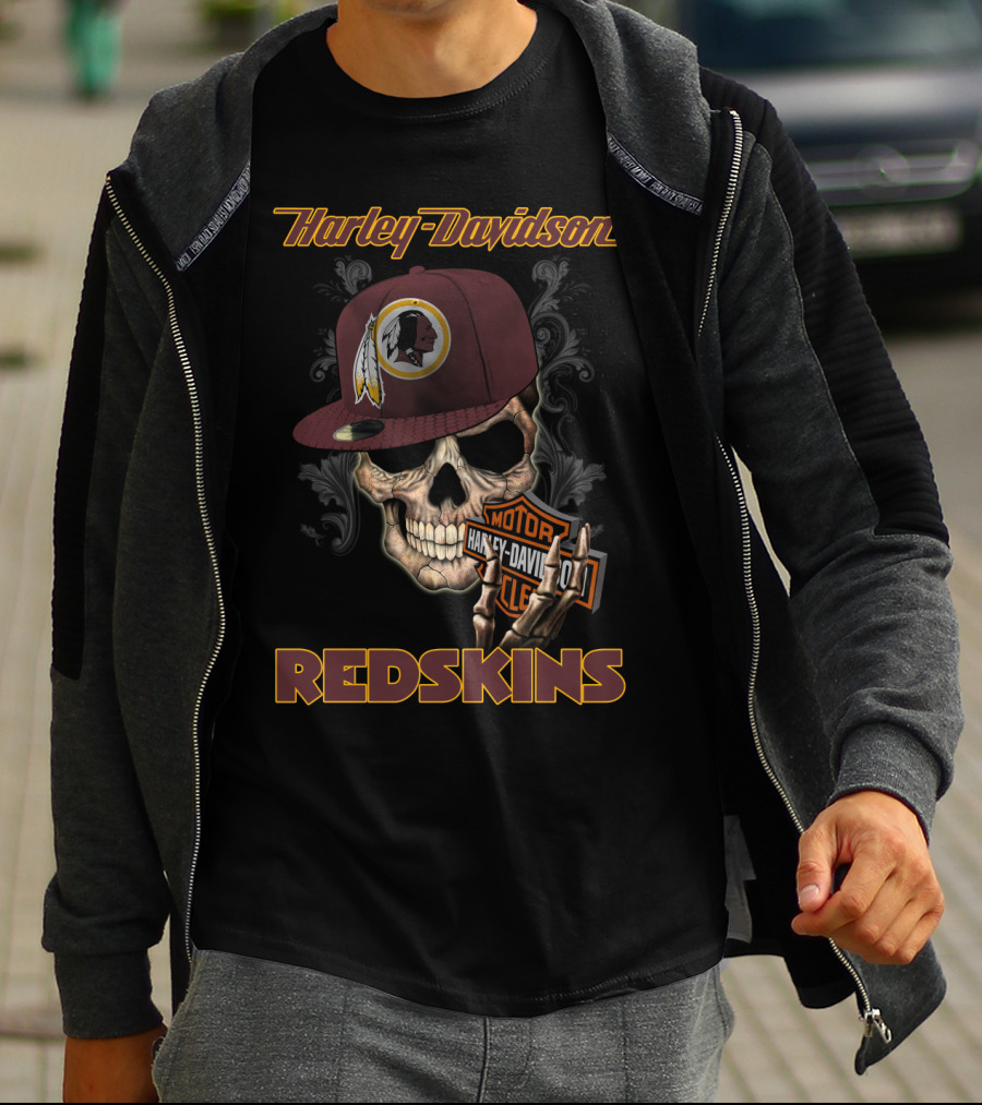 Harley Davidson Redskins Skull With Washington Redskins Cap T-Shirt