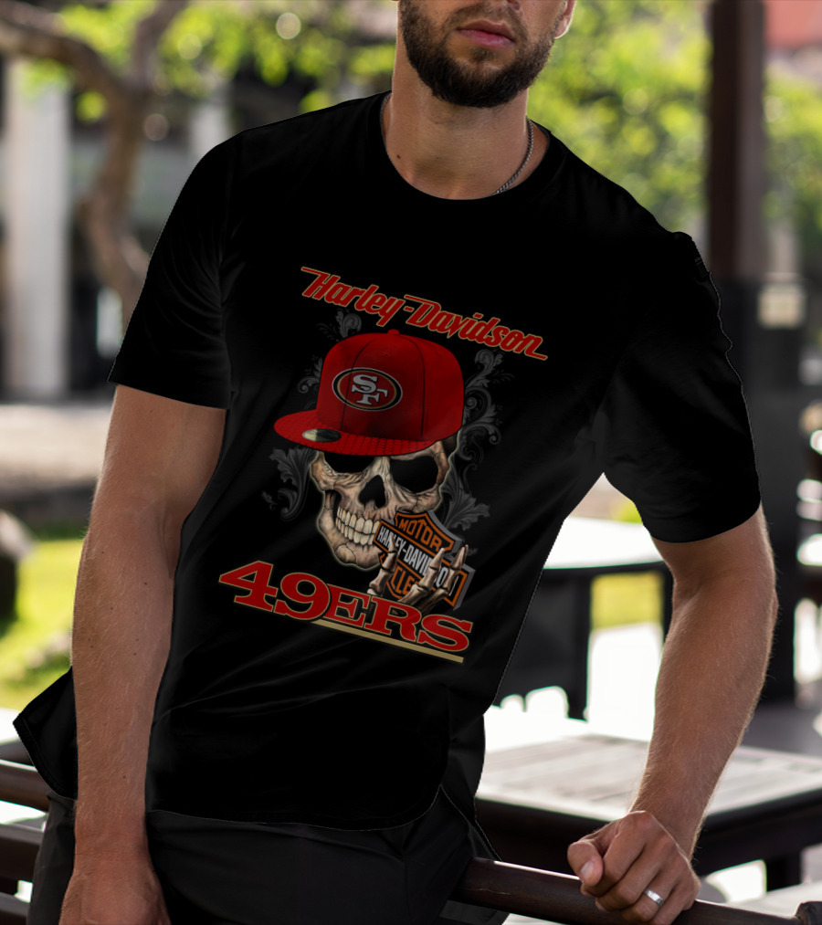Harley Davidson San Francisco 49ers Skull With Cap T-Shirt