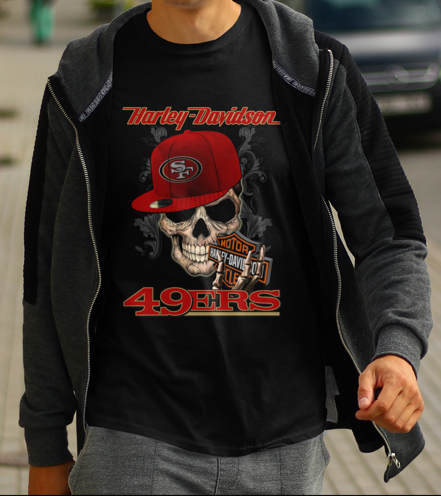 Harley Davidson San Francisco 49ers Skull With Cap T-Shirt