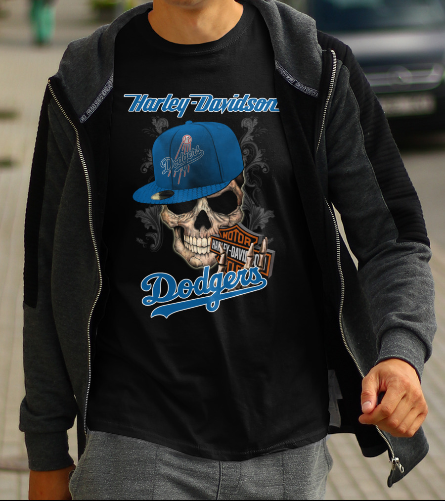 Harley Davidson Dodgers Skull Cap T-Shirt