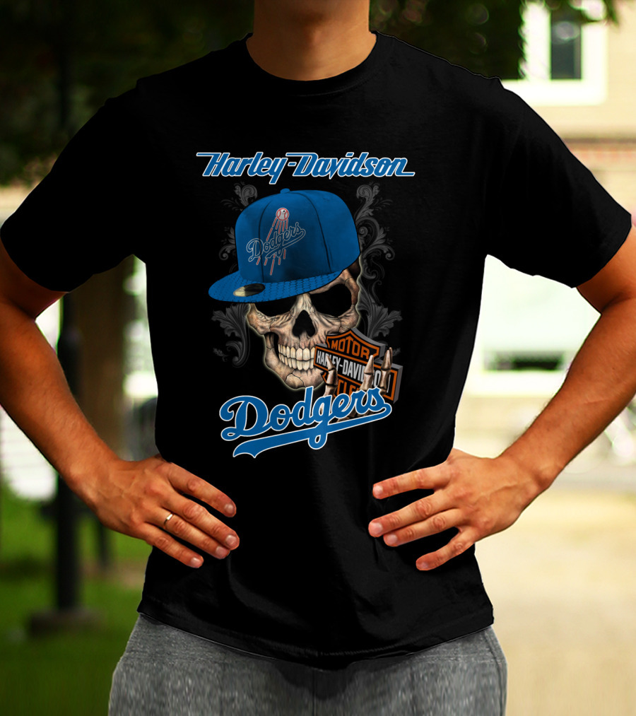 Harley Davidson Dodgers Skull Cap T-Shirt