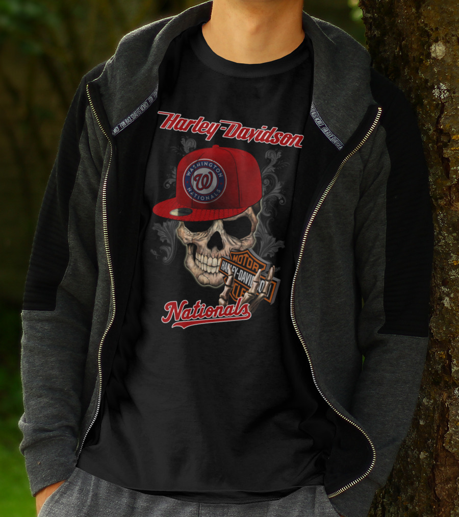 Harley Davidson Washington Nationals Skull Hat T-Shirt