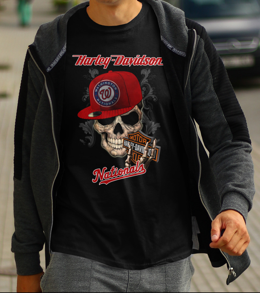 Harley Davidson Washington Nationals Skull Hat T-Shirt