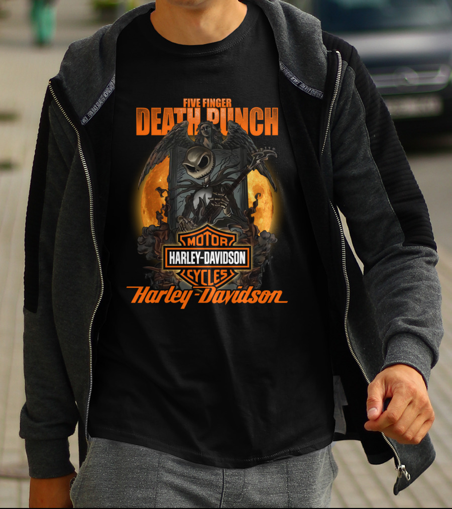 Five Finger Death Punch Harley Davidson Motorcycles Skeleton Reaper T-Shirt