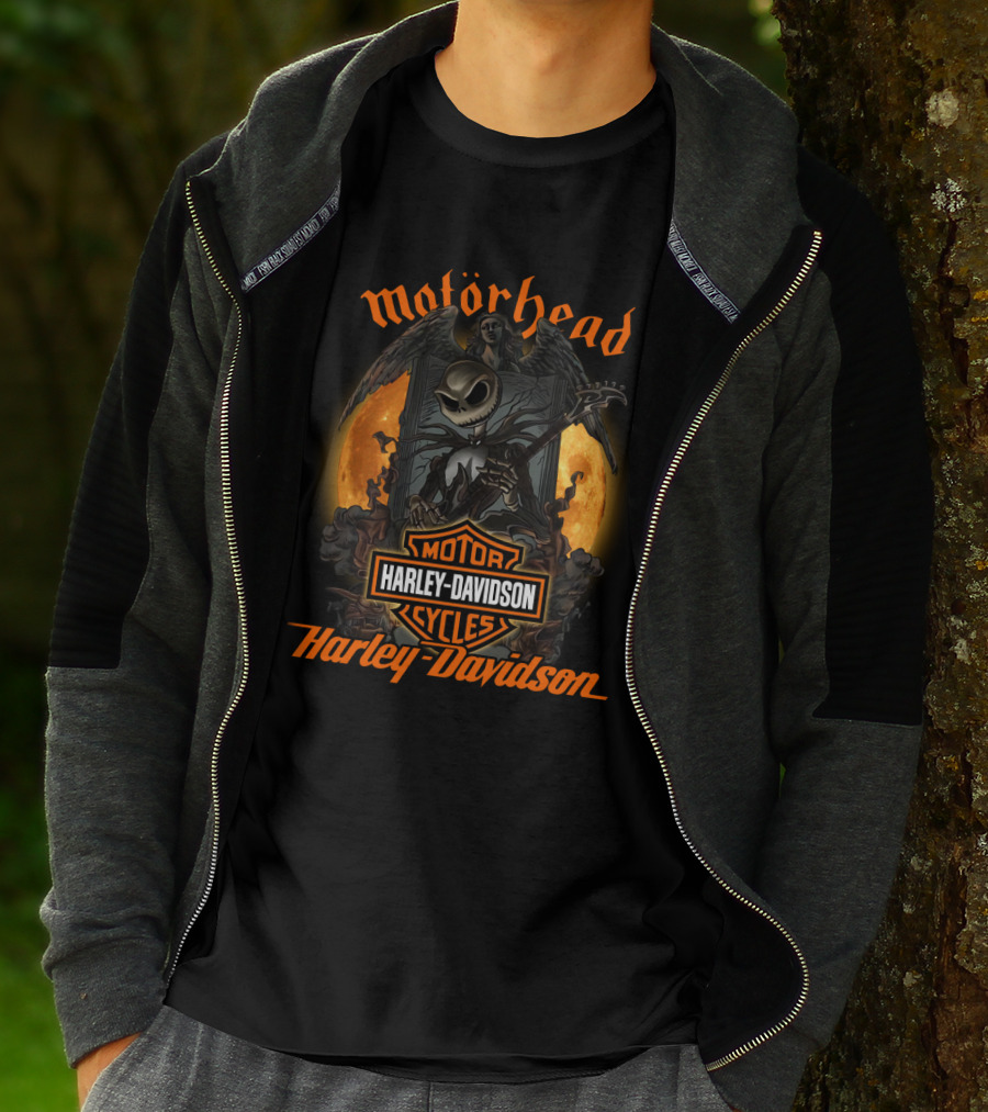 Motörhead Harley Davidson Cycles Halloween Jack Skellington Angel Moon T-Shirt