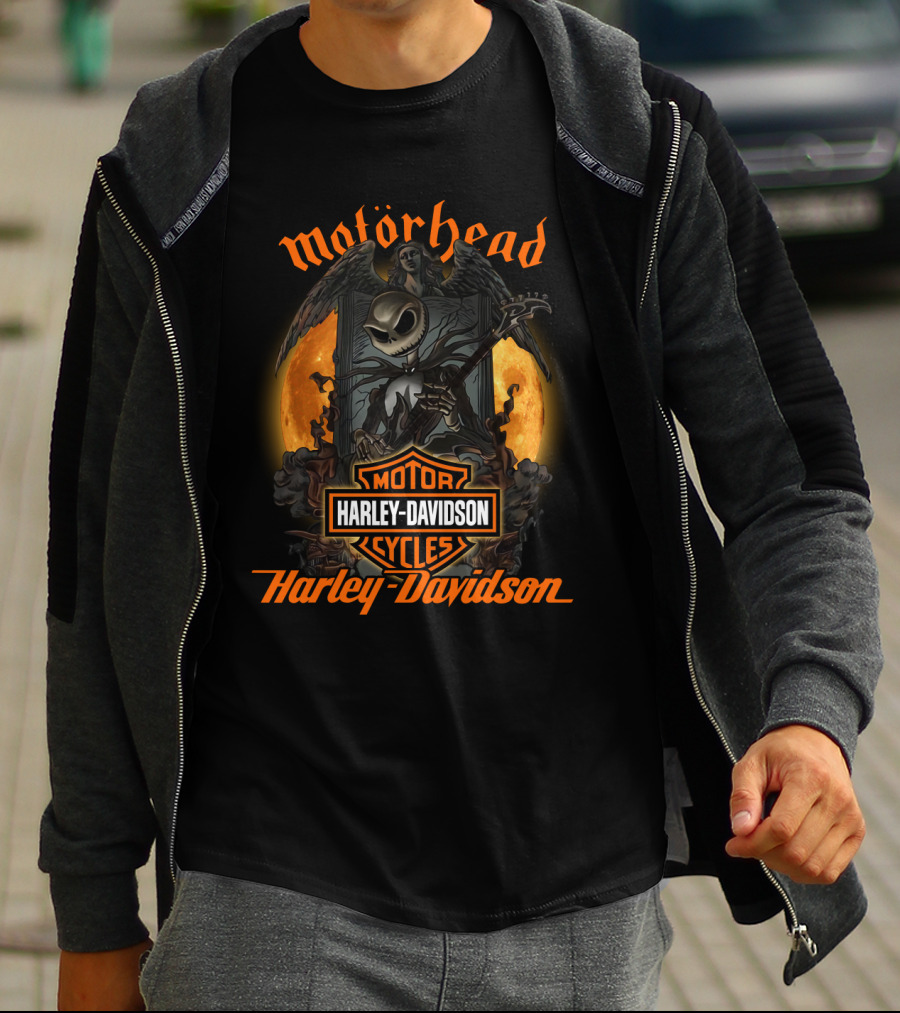 Motörhead Harley Davidson Cycles Halloween Jack Skellington Angel Moon T-Shirt
