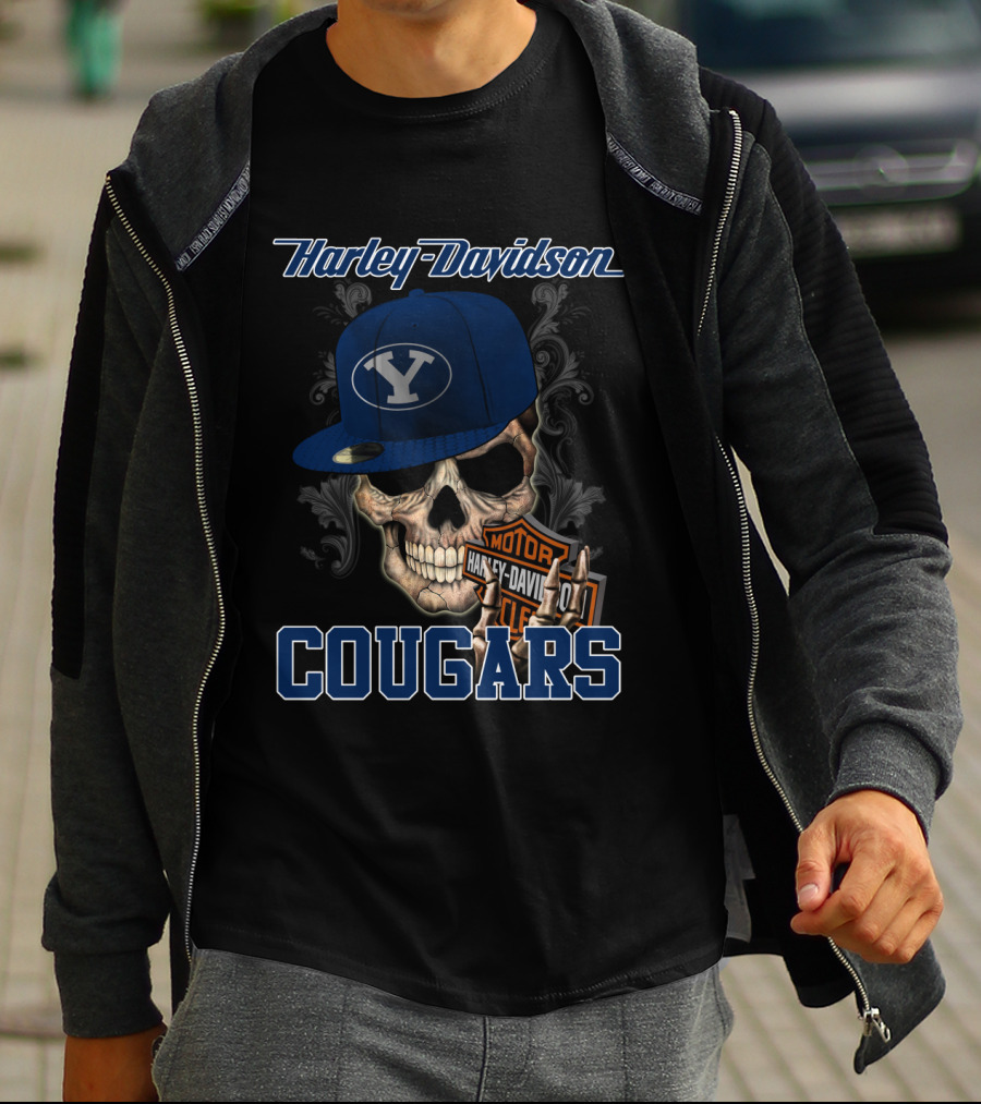 Harley Davidson Skull Byu Cougars Cap T-Shirt