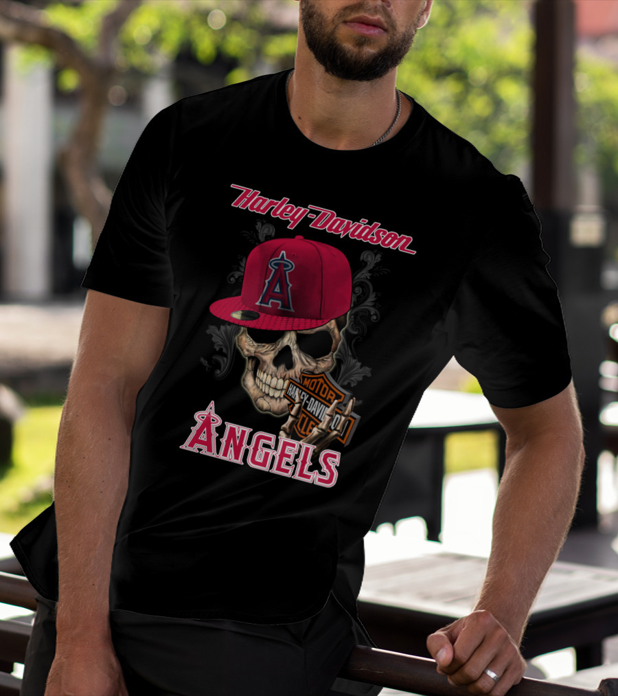 Harley Davidson Los Angeles Angels Skull With Cap T-Shirt